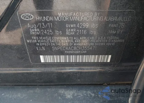 2012 Hyundai Sonata Se from USA, damaged, VIN 5NPEC4AC8CH355471
